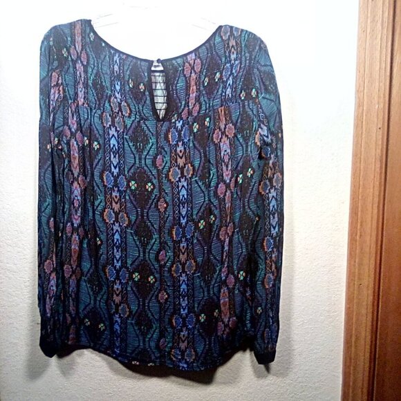 Forever 21 Conceptions Blue Printed long sleeve blouse Size: S - Picture 9 of 12